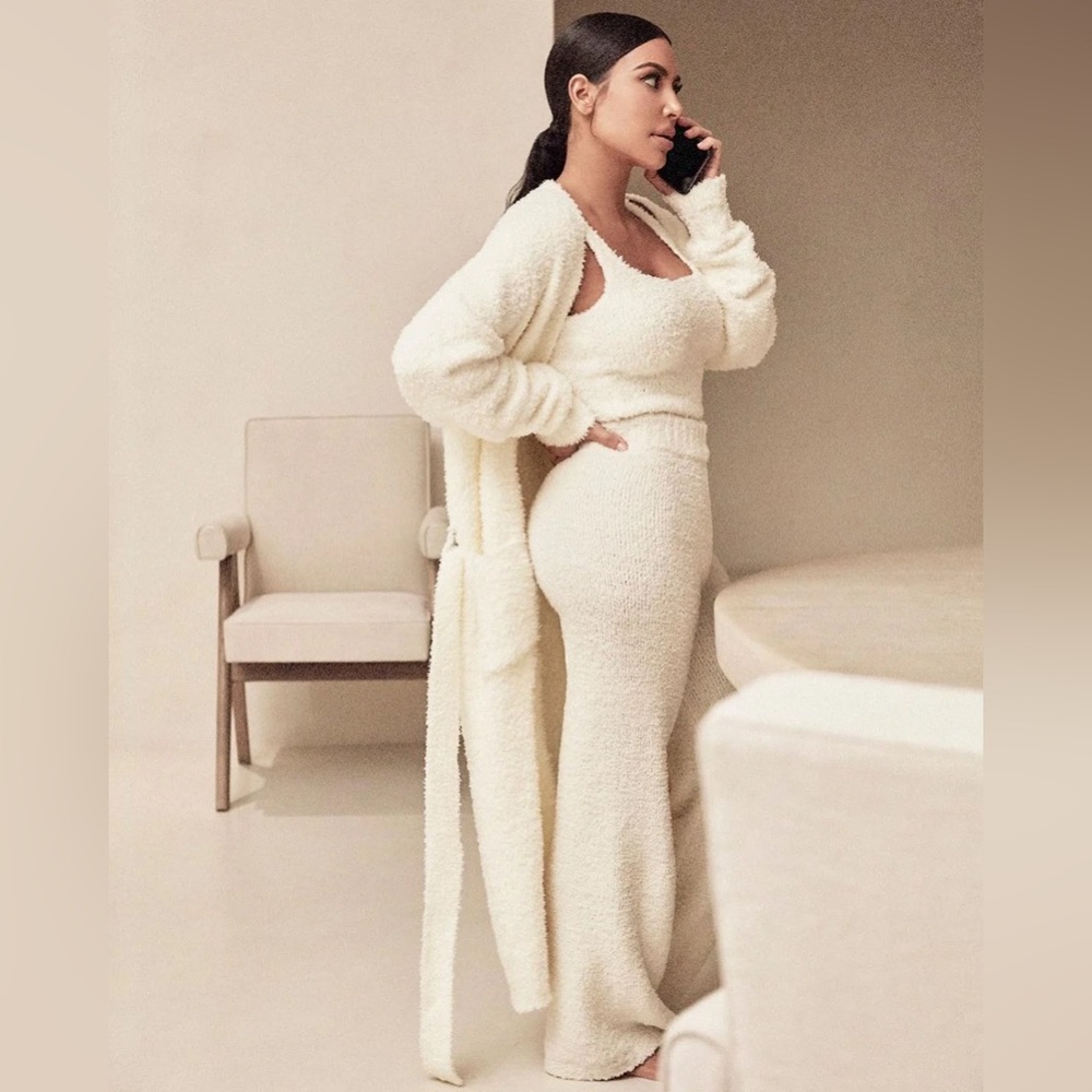 SKIMS Cozy Knit Straight Leg Pants (L/XL) in Bone (White/Cream)